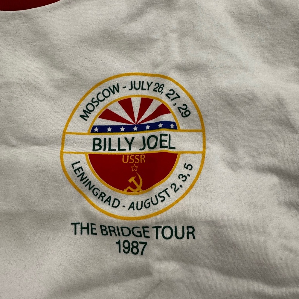 Vintage Billy Joel 1987 Bridge Tour USSR Ringer T-Shirt Made in USA Large - Picture 2 of 7